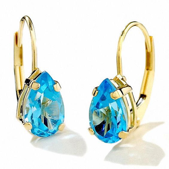 Pear Shape Blue Topaz Leverback Earrings In 14k Gold Pear Shape Blue Topaz Leverback Earrings In 14k Gold