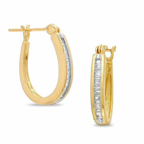 1 4 Ct T W Baguette Diamond Hoop Earrings In 14k Gold T W Baguette Diamond Hoop Earrings In 14k Gold