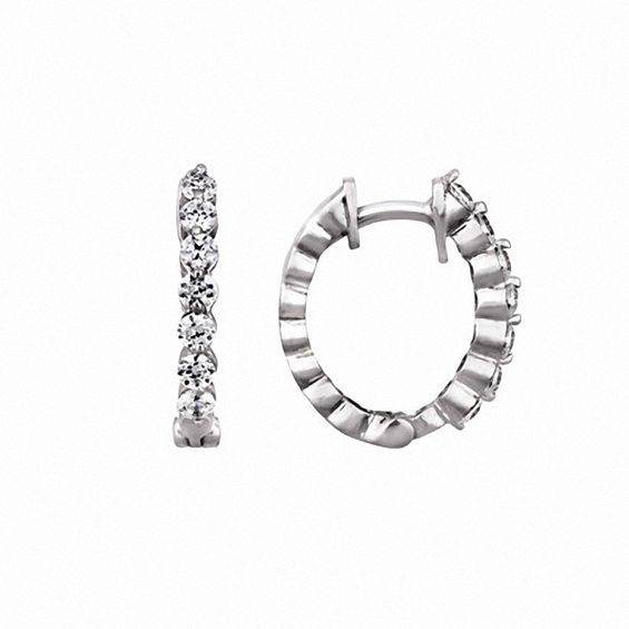1 2 Ct T W Diamond Hoop Earrings In 14k White Gold 1 2 Ct T W Diamond Hoop Earrings In 14k White Gold