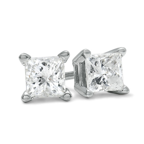 1 4 Ct T W Princess Cut Diamond Solitaire Stud Earrings In 14k T W Princess Cut Diamond Solitaire Stud Earrings In