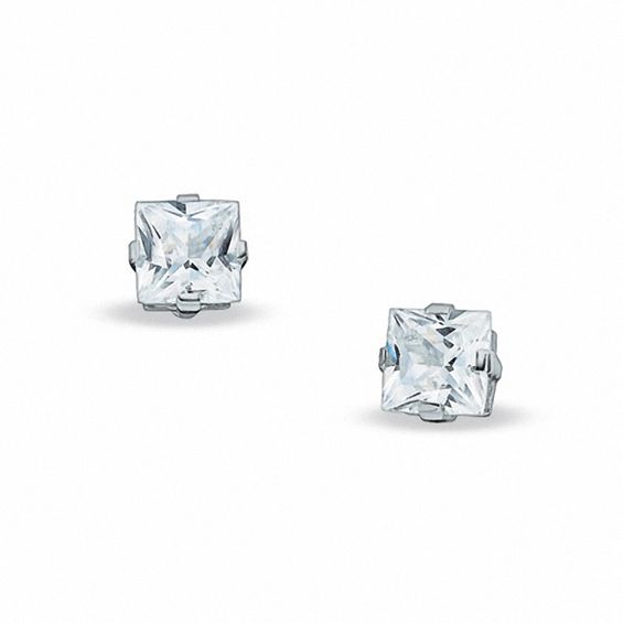 7 0mm Princess Cut Lab Created White Shire Stud Earrings In 7 0mm Princess Cut Lab Created White Shire Stud Earrings In Sterling Silver