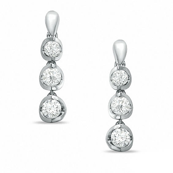 1 Ct T W Certified Canadian Diamond Three Stone Drop Earrings In T W Certified Canadian Diamond Three Stone Drop Earrings In 14k White Gold