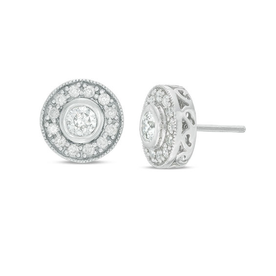 1 2 Ct T W Diamond Frame Stud Earrings In 14k White Gold T W Diamond Frame Stud Earrings In 14k White Gold