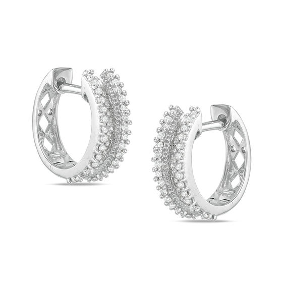 1 2 Ct T W Round And Baguette Diamond Channel Hoop Earrings In 14k T W Round And Baguette Diamond Channel Hoop Earrings In 14k White