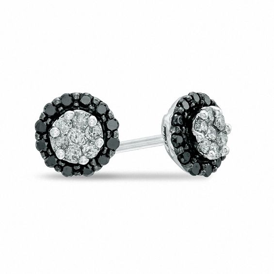1 4 Ct T W Enhanced Black And White Diamond Frame Cer Stud T W Enhanced Black And White Diamond Frame Cer Stud Earrings In