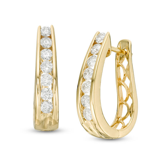 1 Ct T W Diamond Horseshoe Hoop Earrings In 14k Gold Las T W Diamond Horseshoe Hoop Earrings In 14k Gold