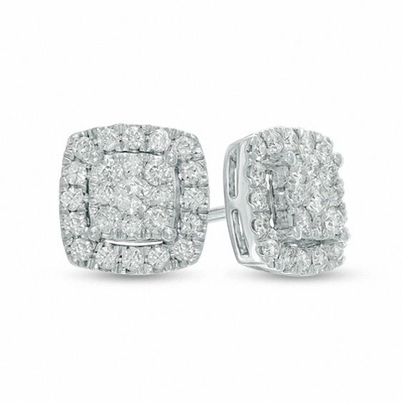 1 2 Ct T W Diamond Square Cer Stud Earrings In 10k White Gold T W Diamond Square Cer Stud Earrings In 10k White Gold