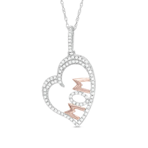 1 4 Ct T W Diamond Tilted Heart Mom Pendant In 10k Two Tone Gold Zales