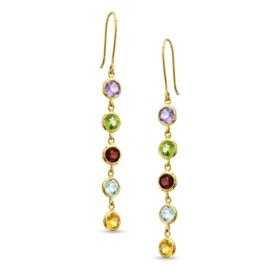 Multi Color Gemstone Drop Earrings In Sterling Silver With 14k Gold Multi Color Gemstone Drop Earrings In Sterling Silver With 14k Gold Plate