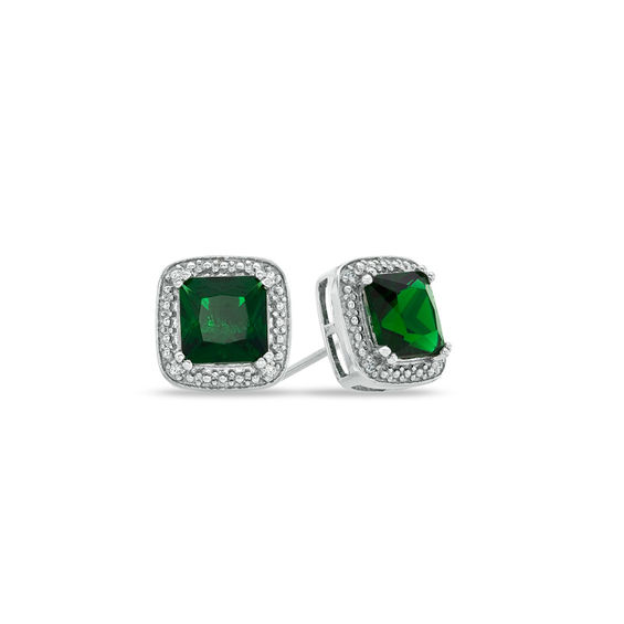 7 0mm Princess Cut Lab Created Emerald And Diamond Accent Stud 7 0mm Princess Cut Lab Created Emerald And Diamond Accent Stud Earrings In Sterling
