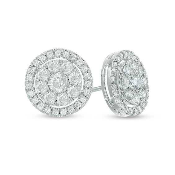 1 Ct T W Diamond Cluster Frame Stud Earrings In 10k White Gold