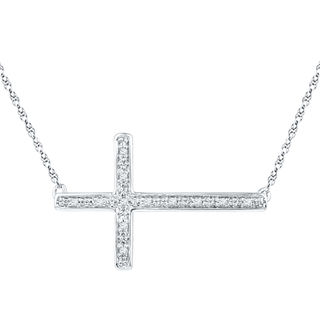 1 20 CT. T.W. Diamond Sideways Cross Necklace in Sterling Silver