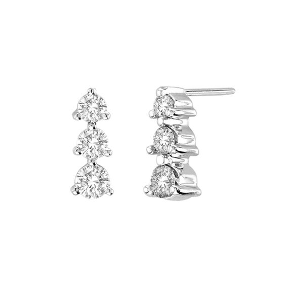 1 2 Ct T W Diamond Linear Three Stone Drop Earrings In 14k White T W Diamond Linear Three Stone Drop Earrings In 14k White Gold