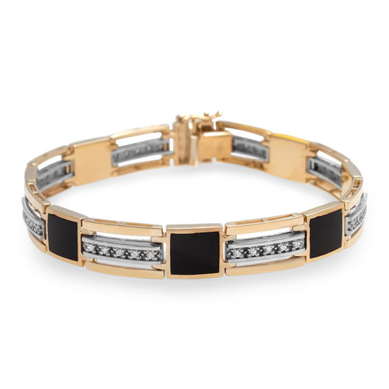 Men S Square Onyx And 3 4 Ct T W Diamond Bracelet In 10k Gold T W Diamond Bracelet In 10k Gold