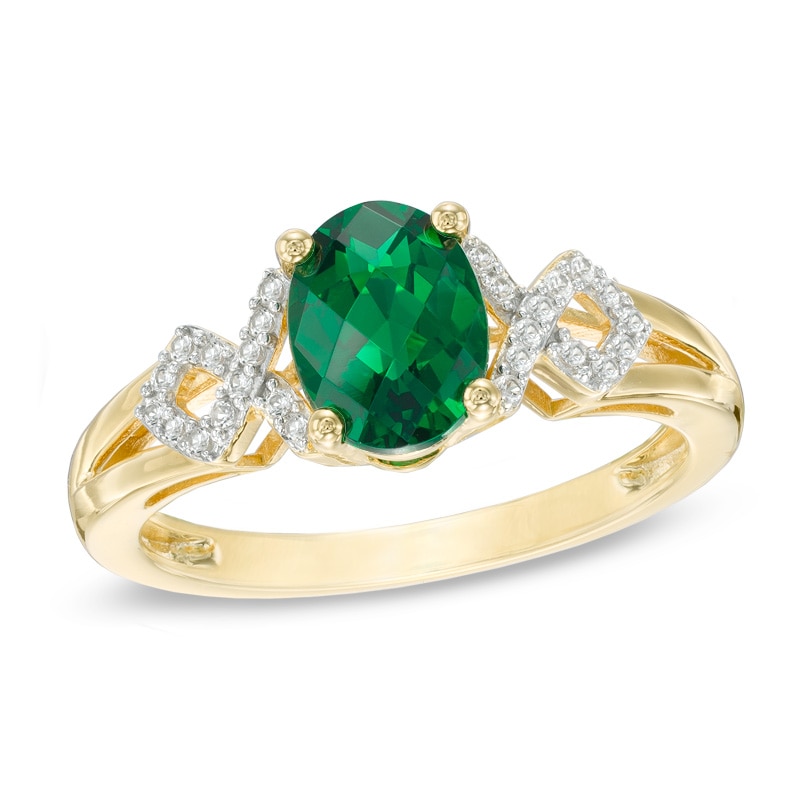 Main Image 1 of Oval Lab-Created Emerald and White Sapphire Ring in 10K Gold