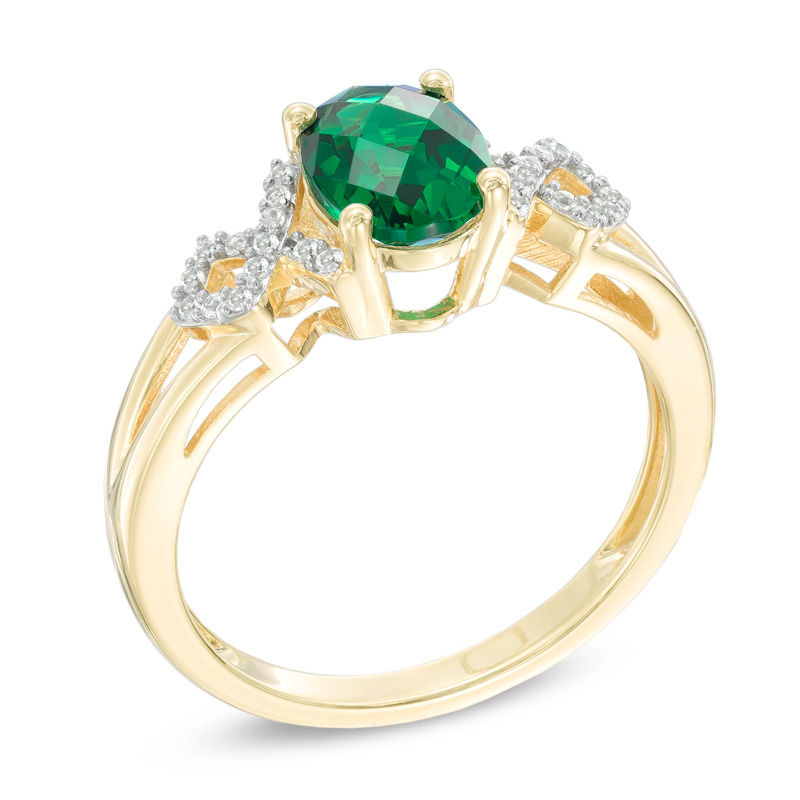 Main Image 2 of Oval Lab-Created Emerald and White Sapphire Ring in 10K Gold