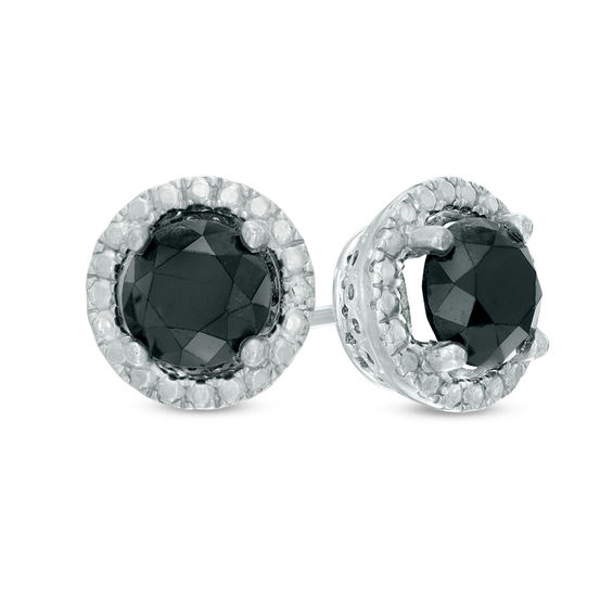 2 Ct T W Enhanced Black Diamond Solitaire Stud Earrings In 2 Ct T W Enhanced Black Diamond Solitaire Stud Earrings In Sterling Silver
