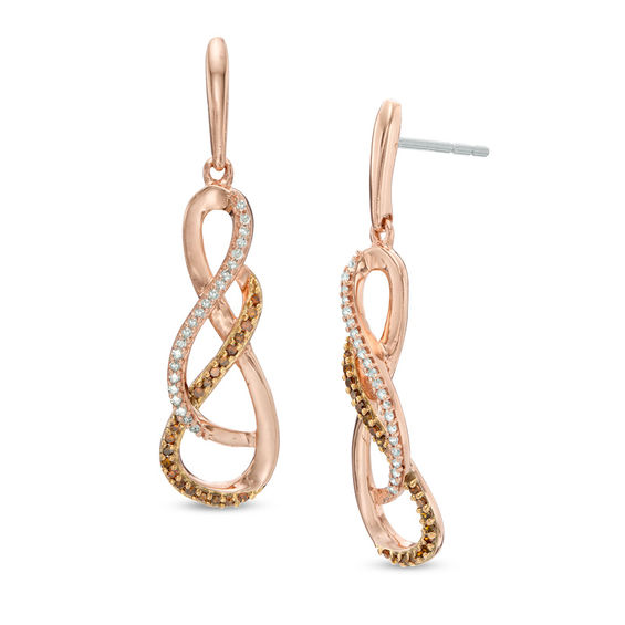 1 5 Ct T W Enhanced Cognac And White Diamond Twist Drop Earrings T W Enhanced Cognac And White Diamond Twist Drop Earrings In 10k