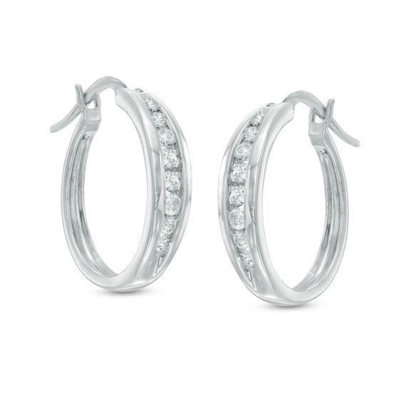 1 2 Ct T W Diamond Channel Set Oval Hoop Earrings In 14k White T W Diamond Channel Set Oval Hoop Earrings In 14k White