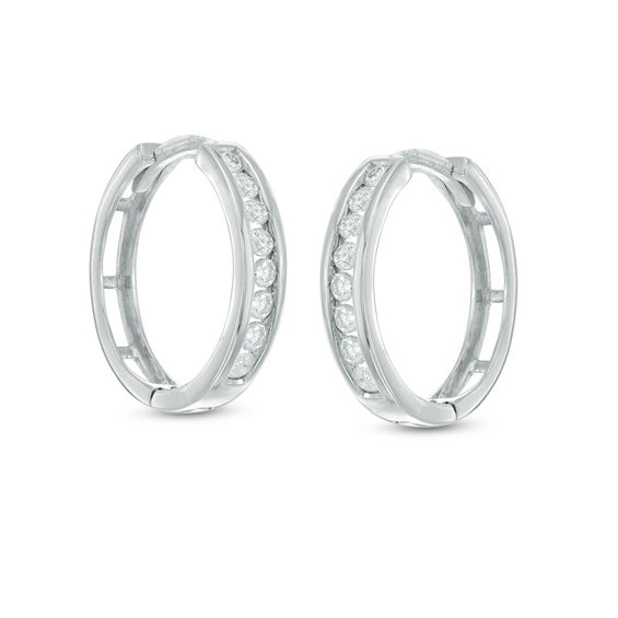 1 2 Ct T W Diamond Huggie Hoop Earrings In 10k White Gold T W Diamond Huggie Hoop Earrings In 10k White Gold