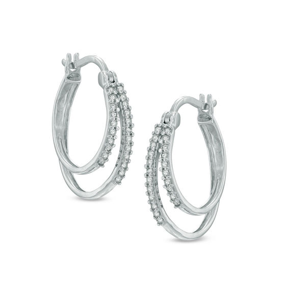 1 5 Ct T W Diamond Double Row Hoop Earrings In 10k White Gold T W Diamond Double Row Hoop Earrings In 10k White Gold