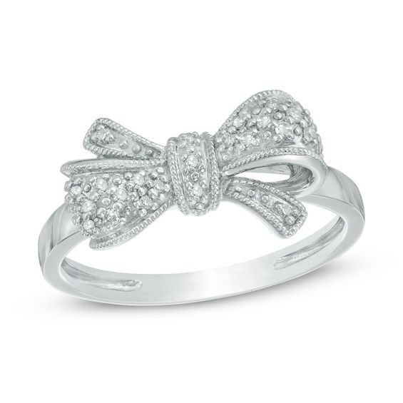 1/15 CT. T.W. Diamond Bow Ring in 10K White Gold Gold Rings Rings
