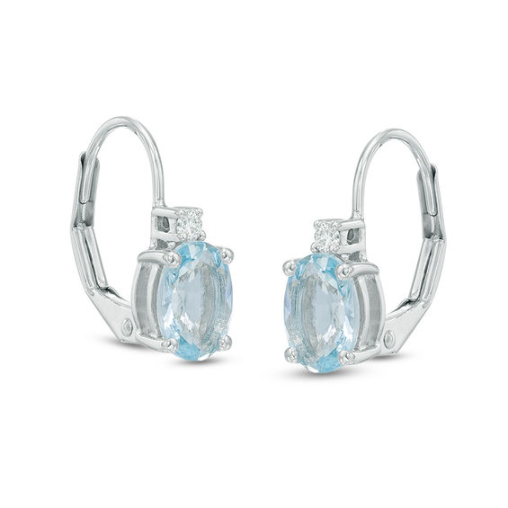 Oval Aquamarine And Diamond Accent Hoop Earrings In 10k White Gold Oval Aquamarine And Diamond Accent Hoop Earrings In 10k White Gold