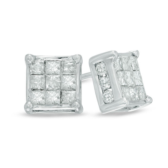 1 Ct T W Princess Cut Composite Diamond Stud Earrings In 10k White 1 Ct T W Princess Cut Composite Diamond Stud Earrings In 10k White Gold