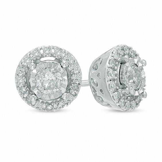 1 2 Ct T W Diamond Frame Circle Stud Earrings In 10k White Gold T W Diamond Frame Circle Stud Earrings In 10k White Gold