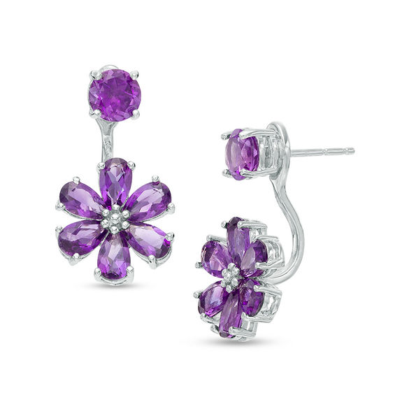 5 0mm Amethyst Stud Earrings With Flower Drop Earring Jackets In 5 0mm Amethyst Stud Earrings With Flower Drop Earring Jackets In Sterling Silver