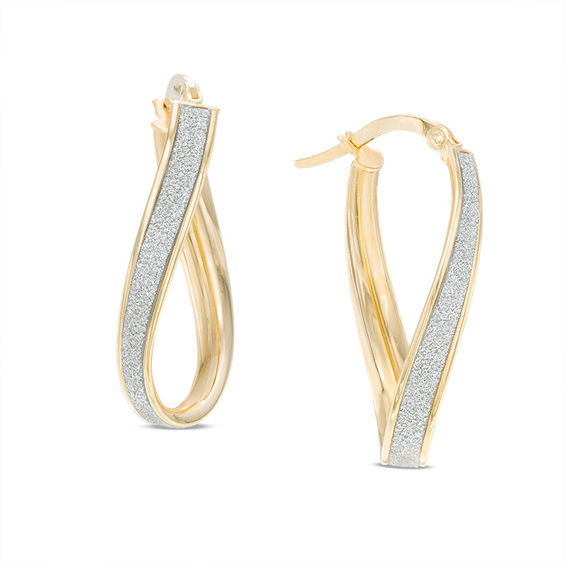 Wavy Oval Glitter Enamel Hoop Earrings In 10k Gold Wavy Oval Glitter Enamel Hoop Earrings In 10k Gold