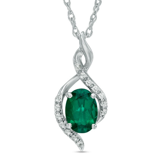 Oval Lab Created Emerald And White Sapphire Infinity Style Pendant Oval Lab Created Emerald And White Sapphire Infinity Style Pendant In Sterling Silver