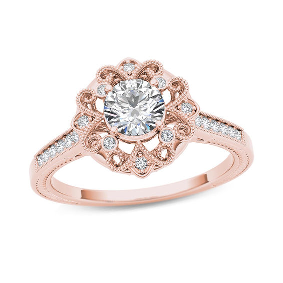 T W Diamond Flower Frame Vintage Style En Ement Ring In 14k T W Diamond Flower Frame Vintage Style En Ement Ring In 14k