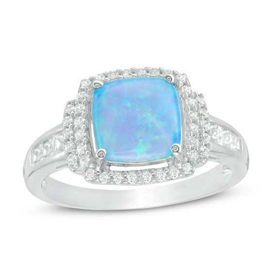 Cushion Cut Lab Created Blue Opal And White Shire Frame Ring In Cushion Cut Lab Created Blue Opal And White Shire Frame Ring In Sterling Silver Size 7 View All Gemstone Zales Outlet