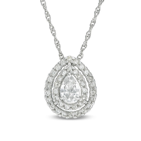 Pear Shaped Lab Created White Sapphire Double Frame Pendant In Pear Shaped Lab Created White Sapphire Double Frame Pendant In Sterling Silver