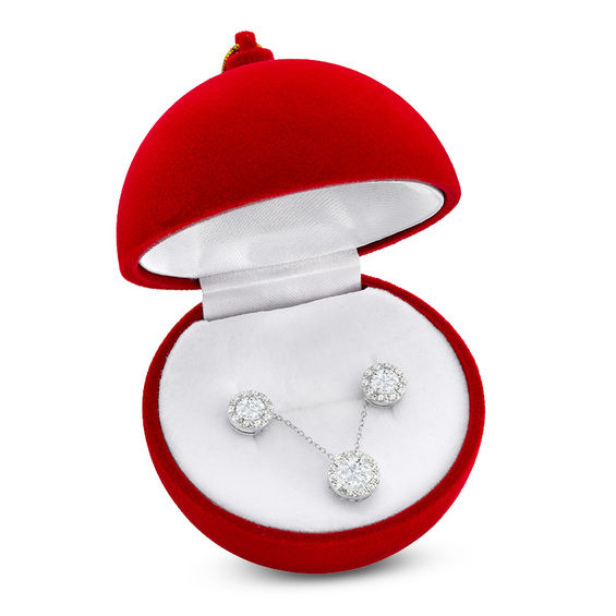 Lab Created White Sapphire Frame Pendant And Stud Earrings Set In Lab Created White Sapphire Frame Pendant And Stud Earrings Set In Sterling Silver With Ornament Jewelry Box