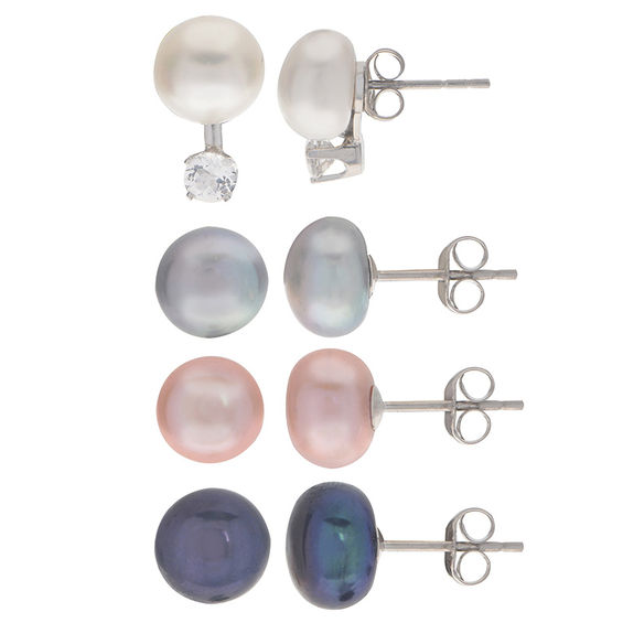 8 0 9 0mm On Dyed Multi Color Cultured Freshwater Pearl Stud 8 0 9 0mm On Dyed Multi Color Cultured Freshwater Pearl Stud Earrings And White