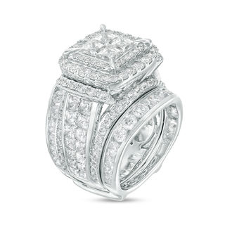 Ladies 14K White Gold On Silver Princess Cut Lab Diamond Bridal Engagement Ring