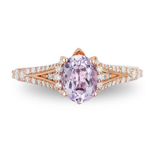 Enchanted Disney Rapunzel Oval Rose de France Amethyst and 1 3 CT. T.W. Diamond Engagement Ring in 14K Rose Gold Zales Outlet