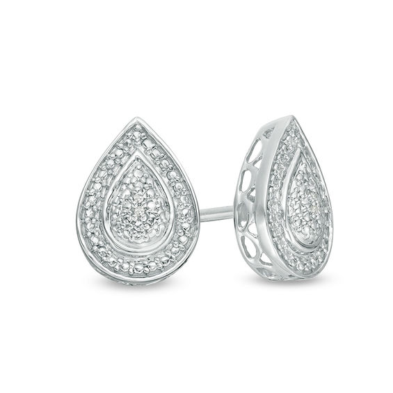 Diamond Accent Pear Shaped Frame Stud Earrings In Sterling Silver Diamond Accent Pear Shaped Frame Stud Earrings In Sterling Silver