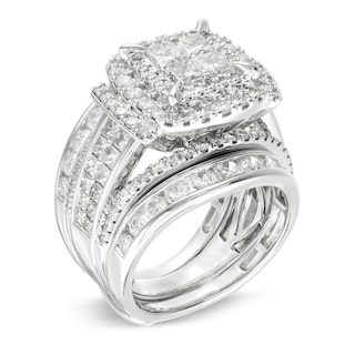 4 CT. T.W. Quad PrincessCut Diamond Frame Bridal Set in 14K White Gold
