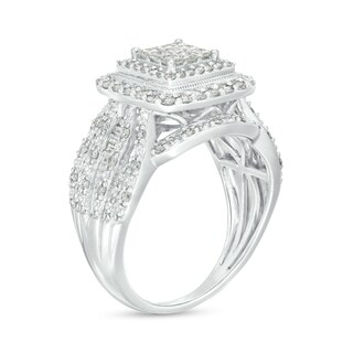 1 CT. T.W. Princess-Shaped Multi-Diamond Triple Frame Vintage-Style Engagement Ring in 10K White Gold (J/I3)