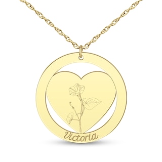 Birth Flower Engravable Heart in Circle Pendant (1-3 Lines and Flowers) |  Zales Outlet