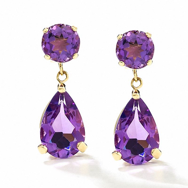 Main Image 1 of Amethyst Drop Earrings in 10K Gold