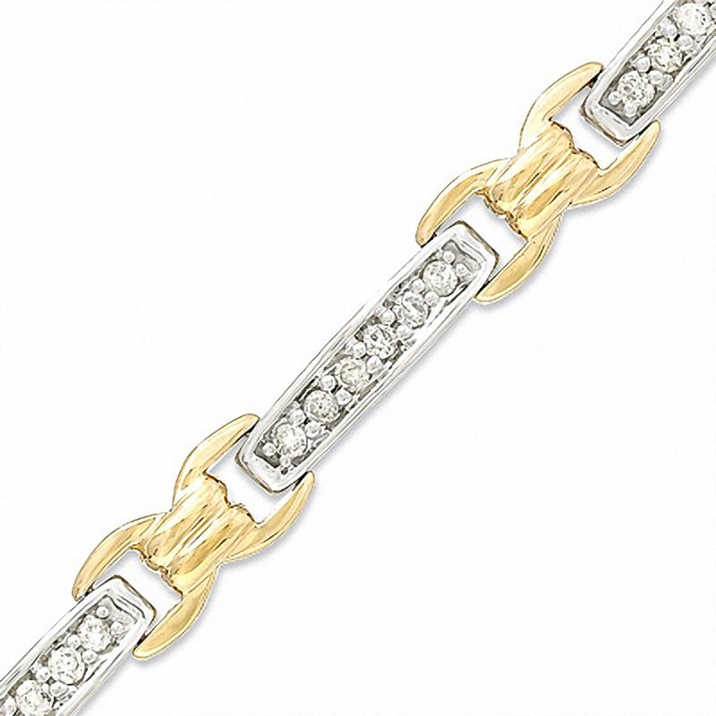 Main Image 1 of 1 CT. T.W. Diamond "X" Bracelet in 14K Two-Tone Gold