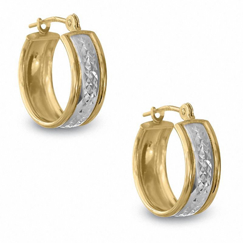 Main Image 1 of Diamond-Cut Square Tube Hoop Earrings in 14K Two-Tone Gold