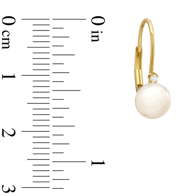 6.0-6.5mm Cultured Freshwater Pearl and Diamond Accent Leverback Earrings in 14K Gold