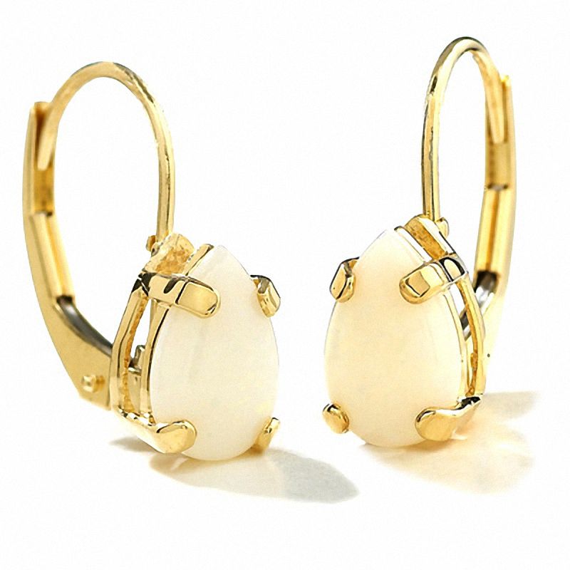 Pear-Shaped Opal Leverback Earrings in 14K Gold