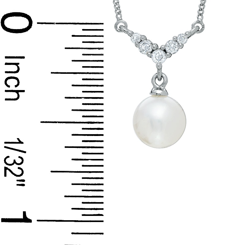 6.0-6.5mm Cultured Freshwater Pearl Necklace in 14K White Gold with Diamond Accents