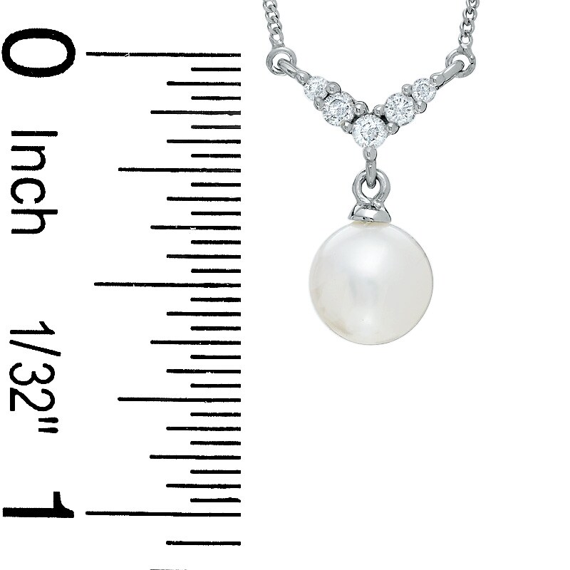 Main Image 2 of 6.0-6.5mm Freshwater Cultured Pearl Necklace in 14K White Gold with Diamond Accents